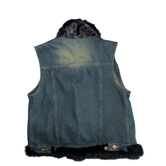 Cejon Denim Vest with Black Rabbit Trim – Y2K Vintage Style Size Large - Picture 6 of 9